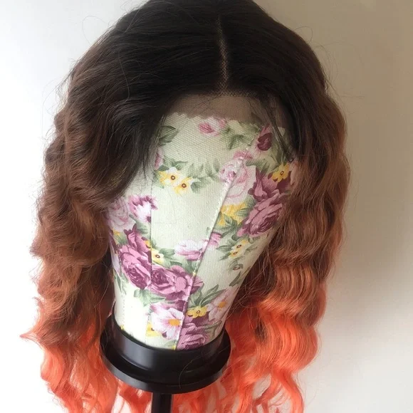 30” ORANGE BROWN OMBRÉ CELEB WAVY LACE-FRONT WIG